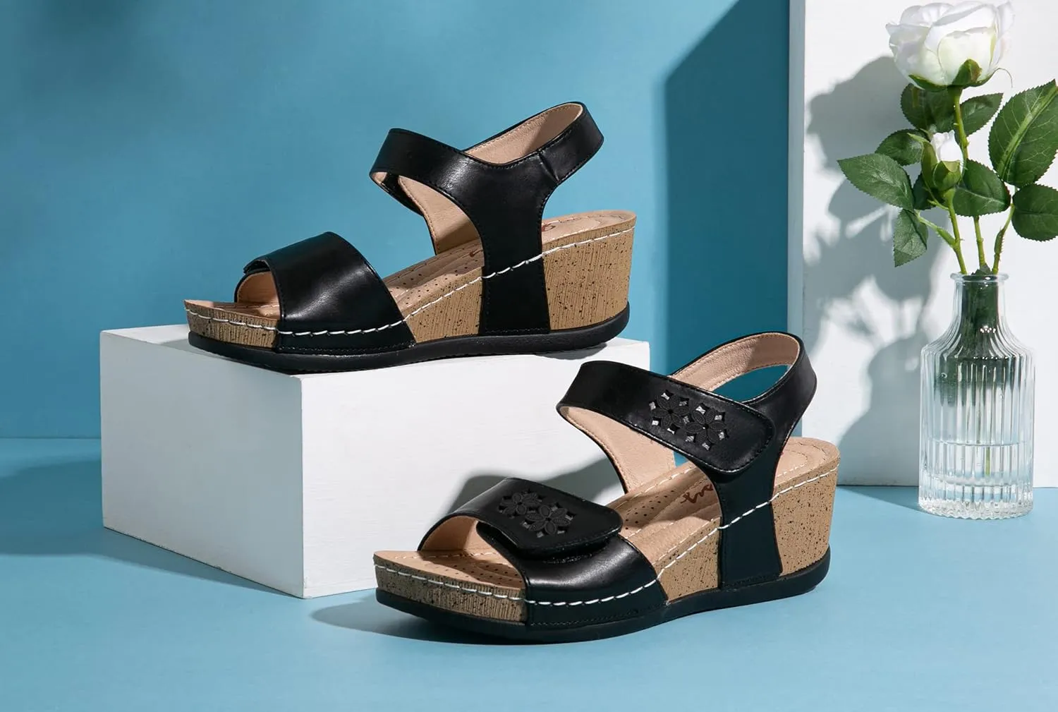 Jeossy Women's Platform Wedge Sandals 835 Comfortable Open Toe Ankle Strap Summer Walking Sandals with Buckle