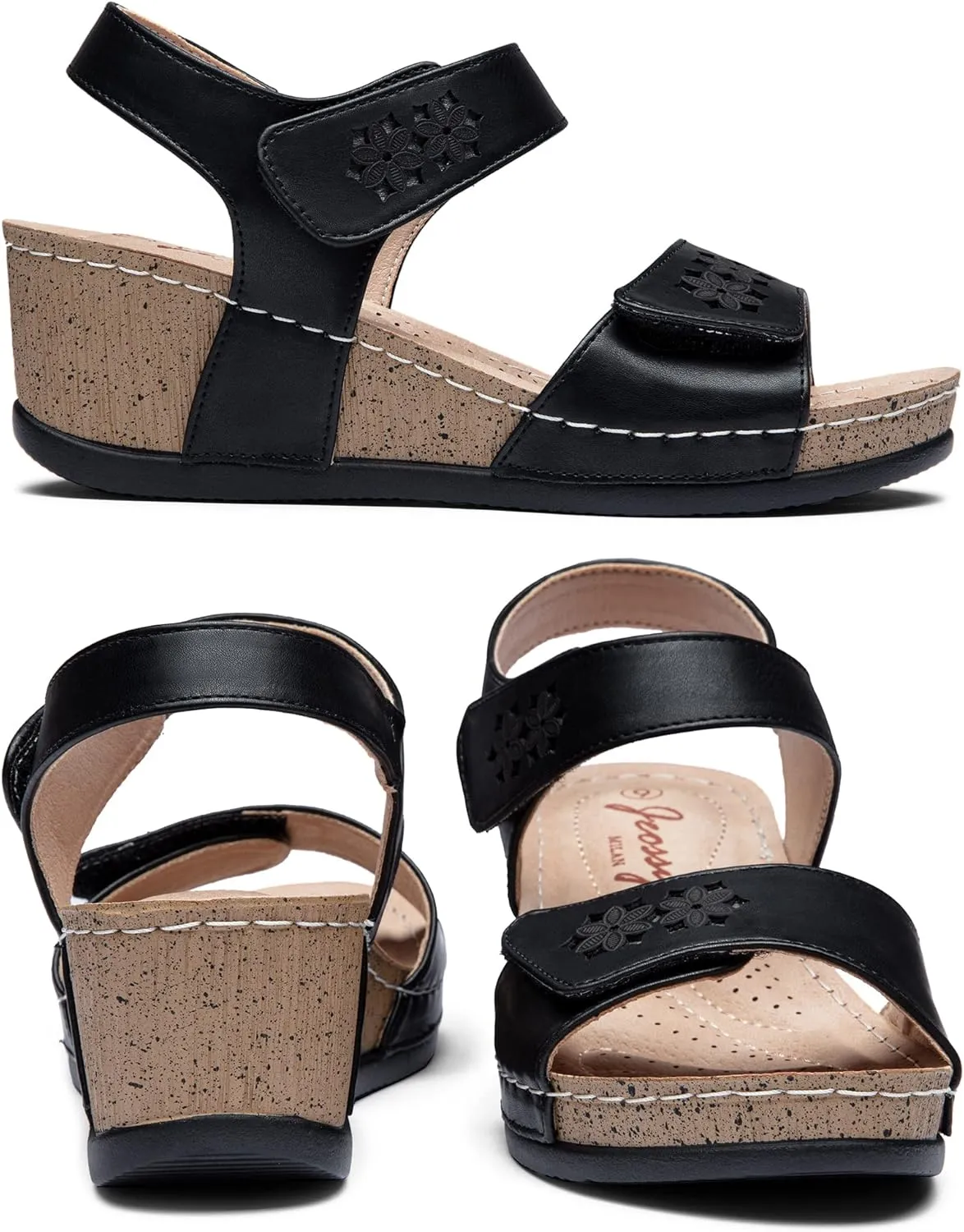 Jeossy Women's Platform Wedge Sandals 835 Comfortable Open Toe Ankle Strap Summer Walking Sandals with Buckle