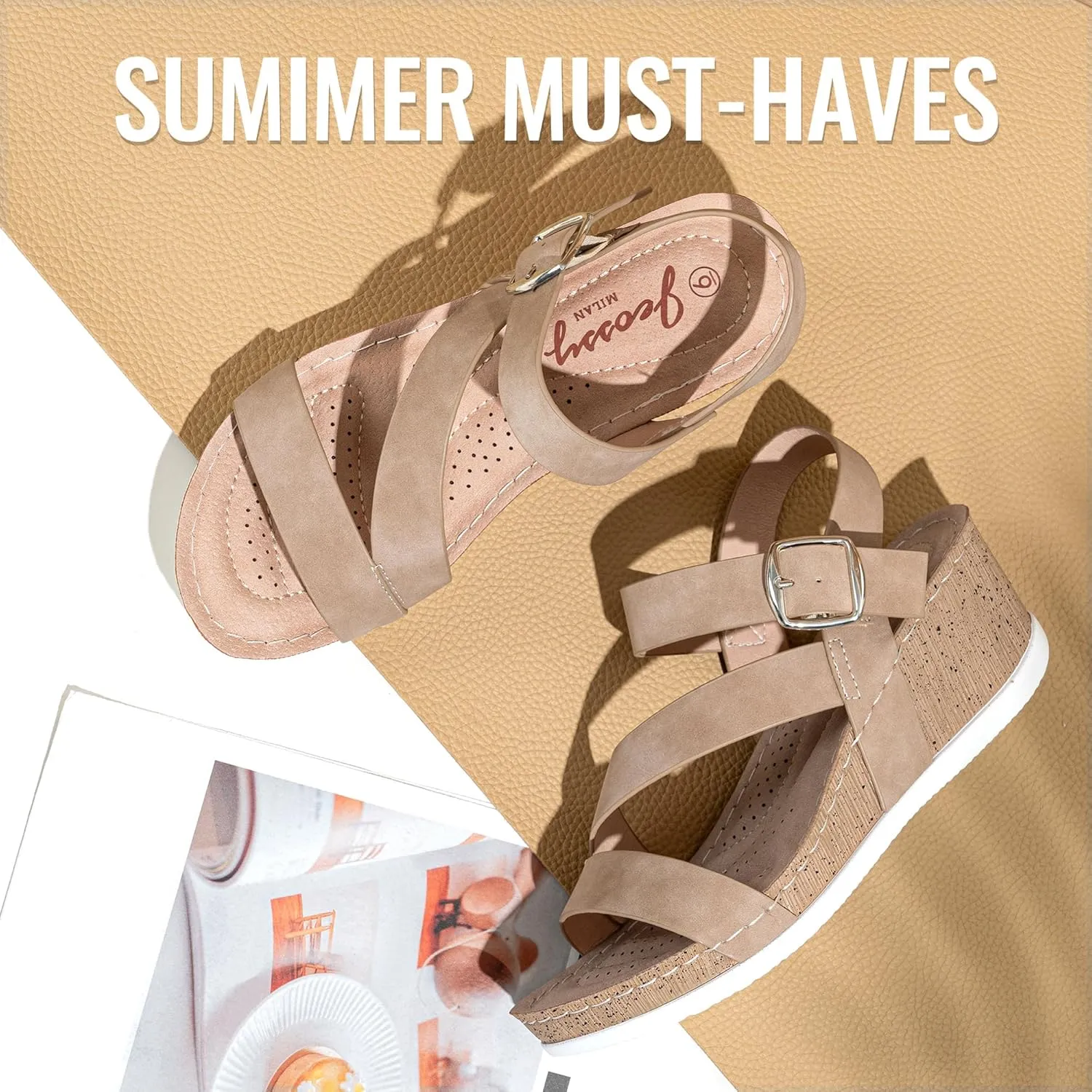 Jeossy Women's Platform Wedge Sandals 835 Comfortable Open Toe Ankle Strap Summer Walking Sandals with Buckle