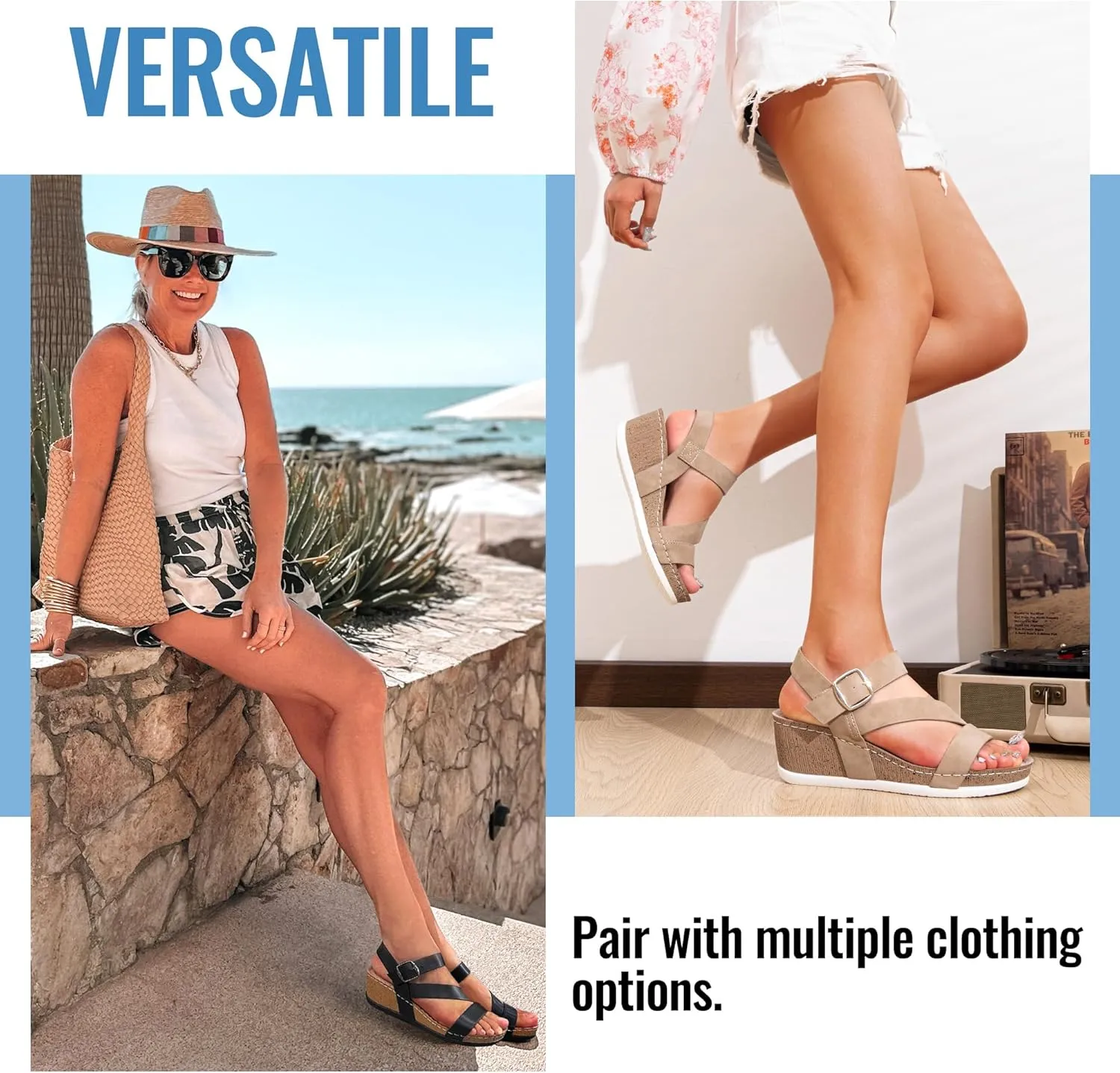 Jeossy Women's Platform Wedge Sandals 835 Comfortable Open Toe Ankle Strap Summer Walking Sandals with Buckle