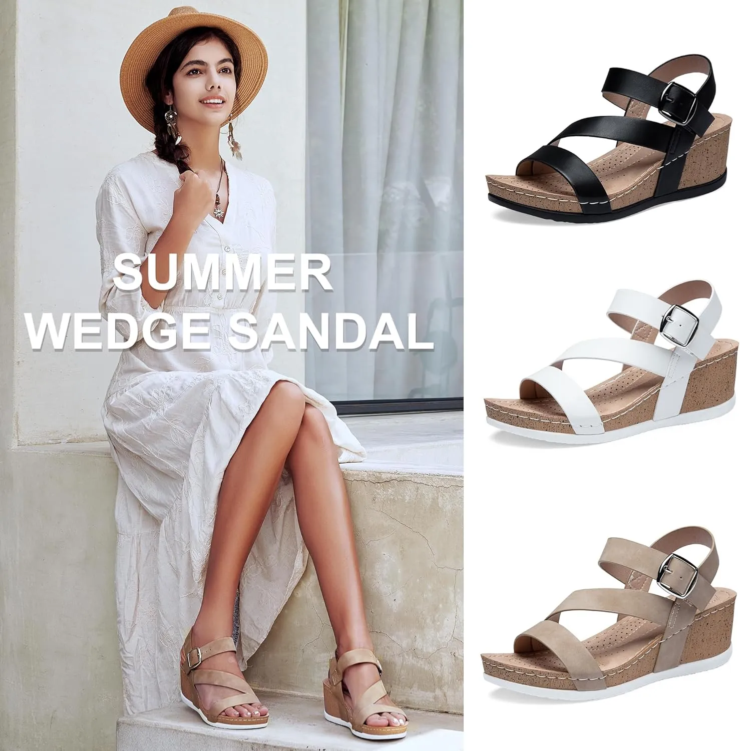 Jeossy Women's Platform Wedge Sandals 835 Comfortable Open Toe Ankle Strap Summer Walking Sandals with Buckle