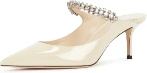 JiaBinji Women High Heels Sandals Mules Rhinestone Strap 4 inches Stiletto Pointed Toe Slip On Sandals Handmade Backless Summer Bridal Dress Shoes