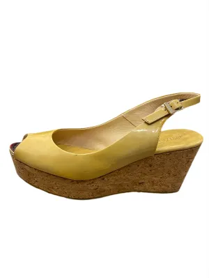 Jimmy Choo Beige Patent Leather Prova Cork Slingback Wedges