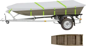 Jon Boat Cover Fit Tracker Grizzly 1648 & Landau Jon Boat Landau 1540, 900D Marine Grade Polyester Canvas with PU Coating, 15-16ft Waterproof Boat Cover & UV Resistant [Motor Cover Included]