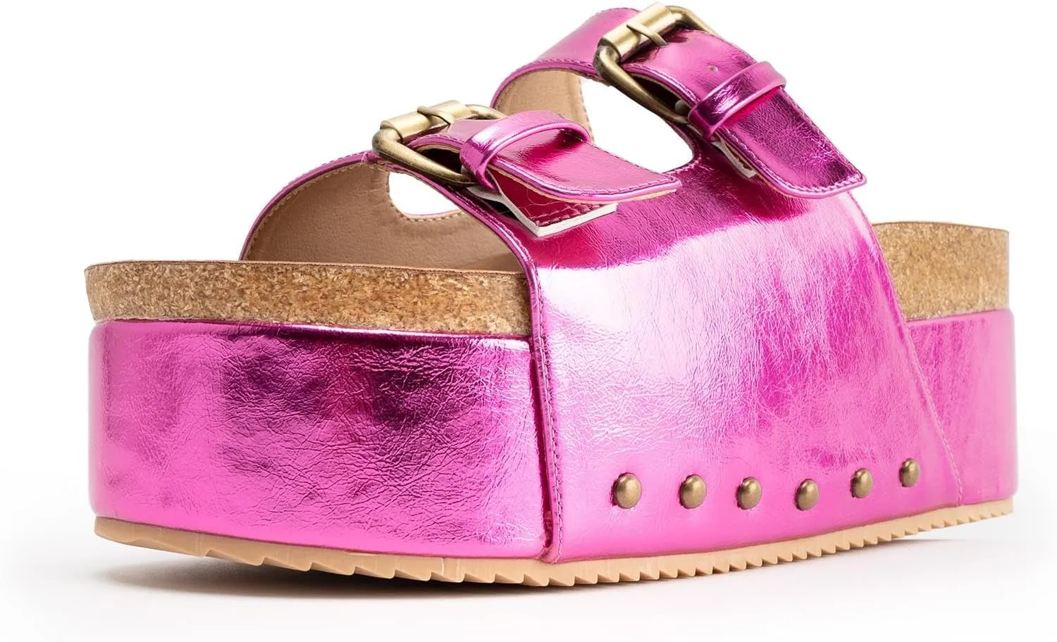 JORISTIMO Women's Cork Flatform Sandals Dual Buckled Band Suede Clogs Platform Slip On Sandals