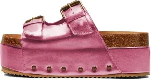JORISTIMO Women's Cork Flatform Sandals Dual Buckled Band Suede Clogs Platform Slip On Sandals
