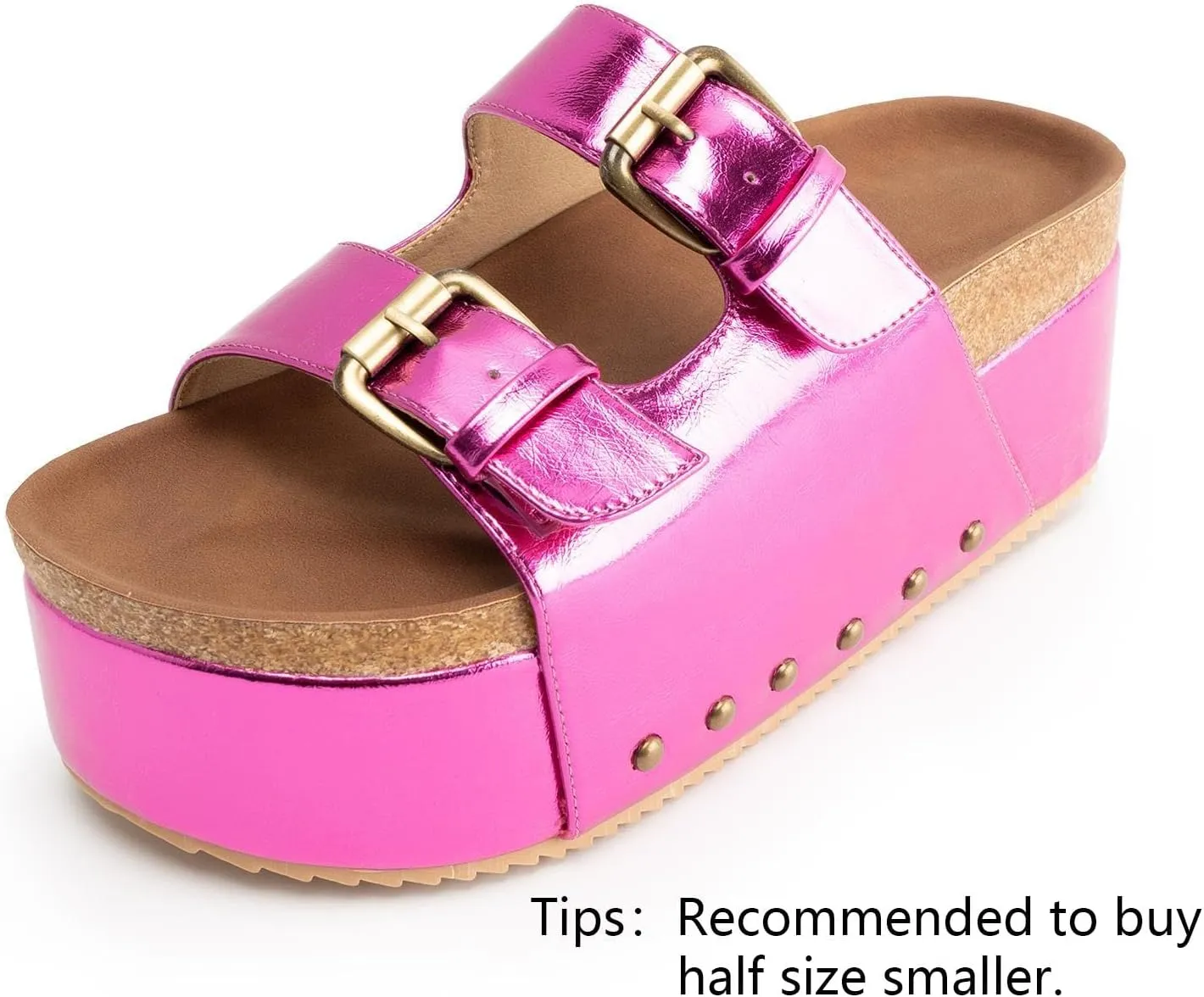 JORISTIMO Women's Cork Flatform Sandals Dual Buckled Band Suede Clogs Platform Slip On Sandals