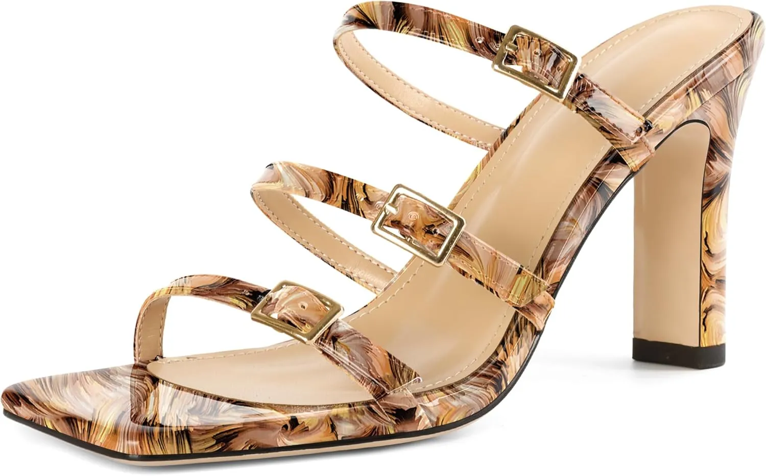 Joseywade Women Block Chunky High Heels Heeled Sandals Mules Strappy Open Toe Slip On Shoes 3.5"