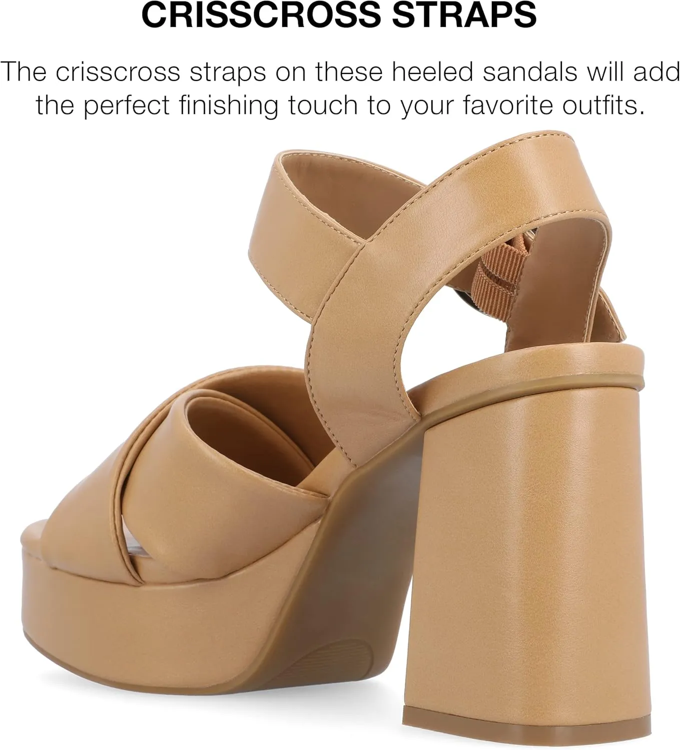 Journee Collection Women's Akeely Platform Sandals Buckle Ankle Strap Chunky Block Heel Crisscross Straps Open Round Toe
