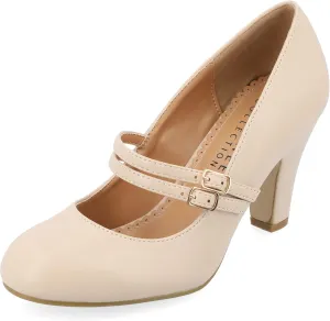 Journee Collection Womens Wendy Mary Jane Pumps Closed Round Toe Double Buckle Strap Chunky Block Heel
