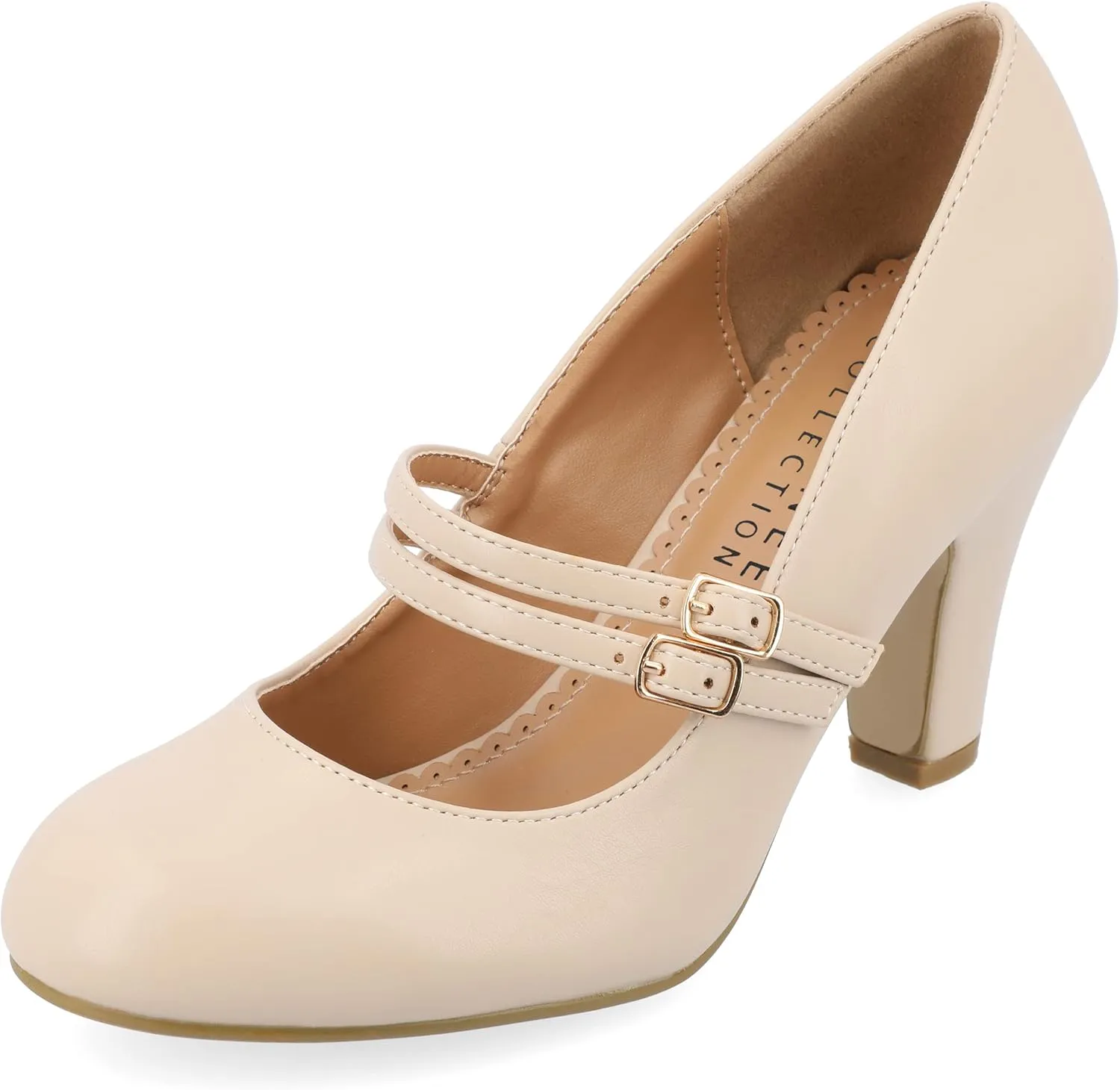 Journee Collection Womens Wendy Mary Jane Pumps Closed Round Toe Double Buckle Strap Chunky Block Heel