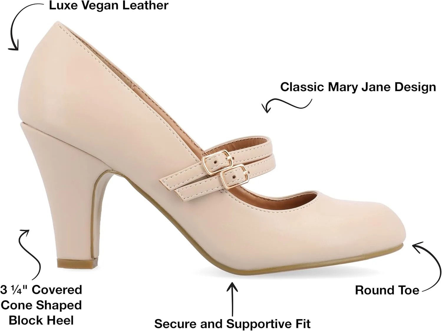 Journee Collection Womens Wendy Mary Jane Pumps Closed Round Toe Double Buckle Strap Chunky Block Heel
