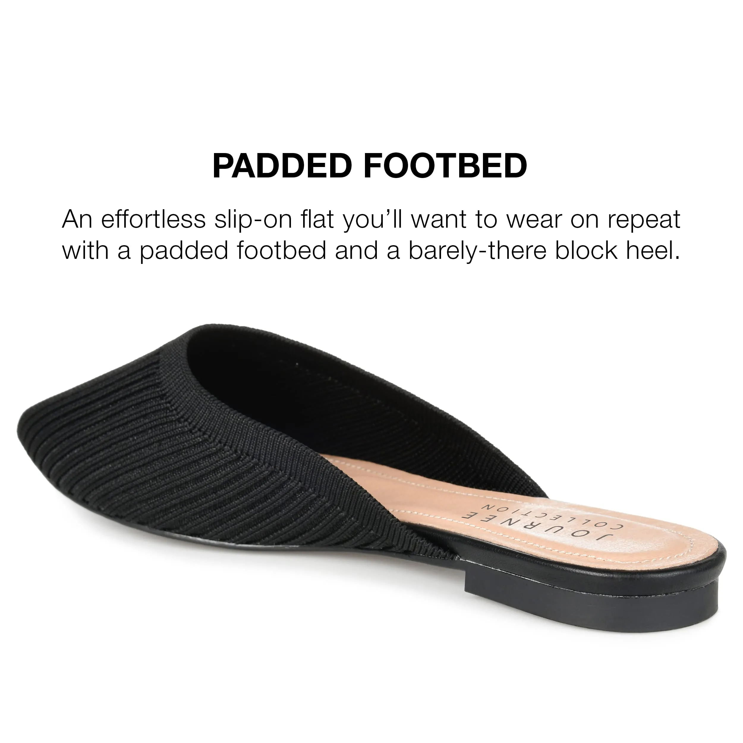 Journee Flat Knit Mules for Women - Closed Pointed Toe Slip-On Shoe - Comfortable Aniee Slide Black 8 Medium Womens US