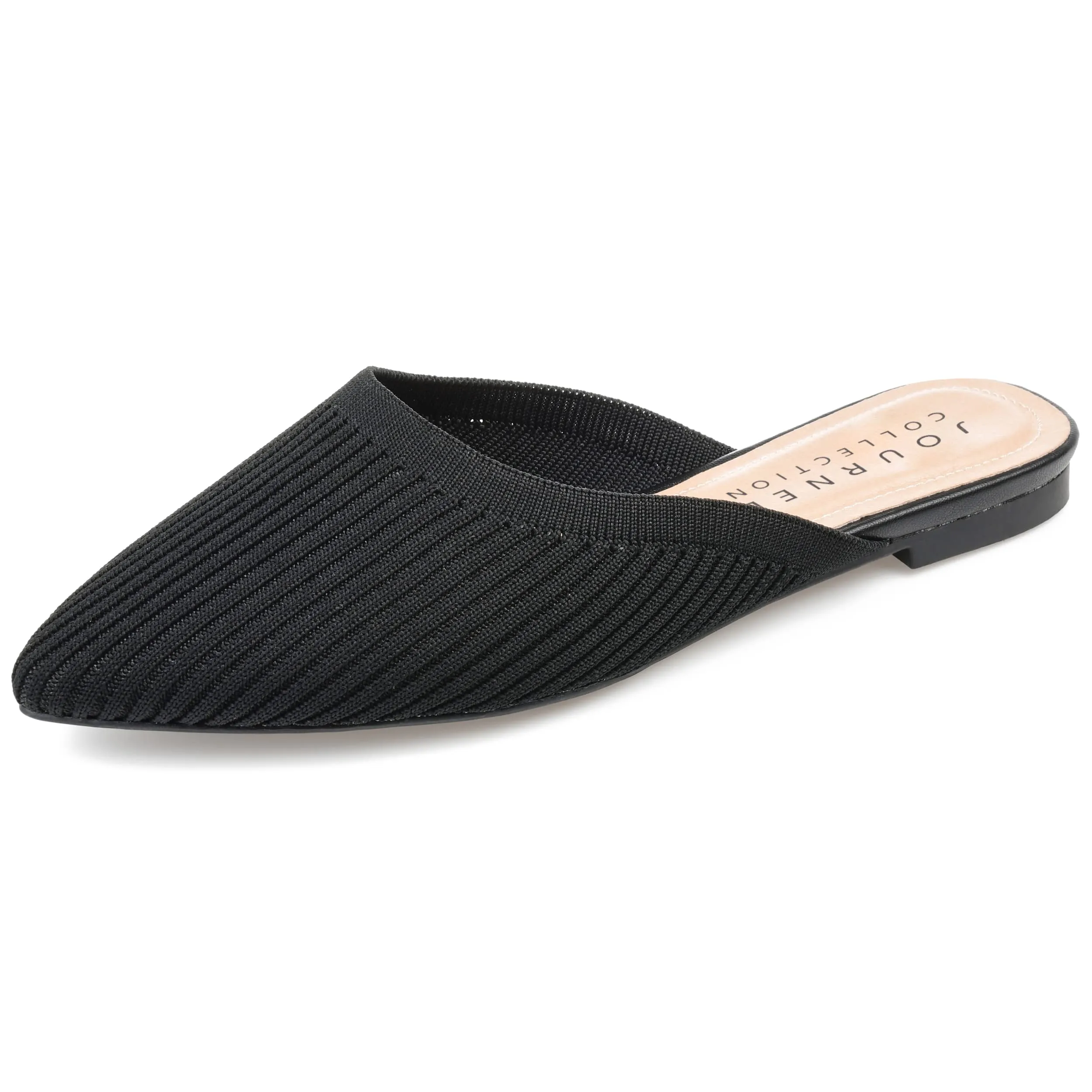 Journee Flat Knit Mules for Women - Closed Pointed Toe Slip-On Shoe - Comfortable Aniee Slide Black 8 Medium Womens US