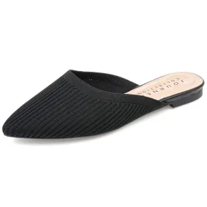 Journee Flat Knit Mules for Women - Closed Pointed Toe Slip-On Shoe - Comfortable Aniee Slide Black 8 Medium Womens US