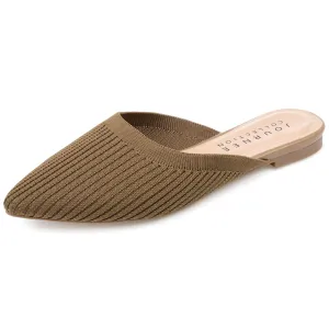 Journee Flat Knit Mules for Women - Closed Pointed Toe Slip-On Shoe - Comfortable Aniee Slide Taupe 8 Medium Womens US