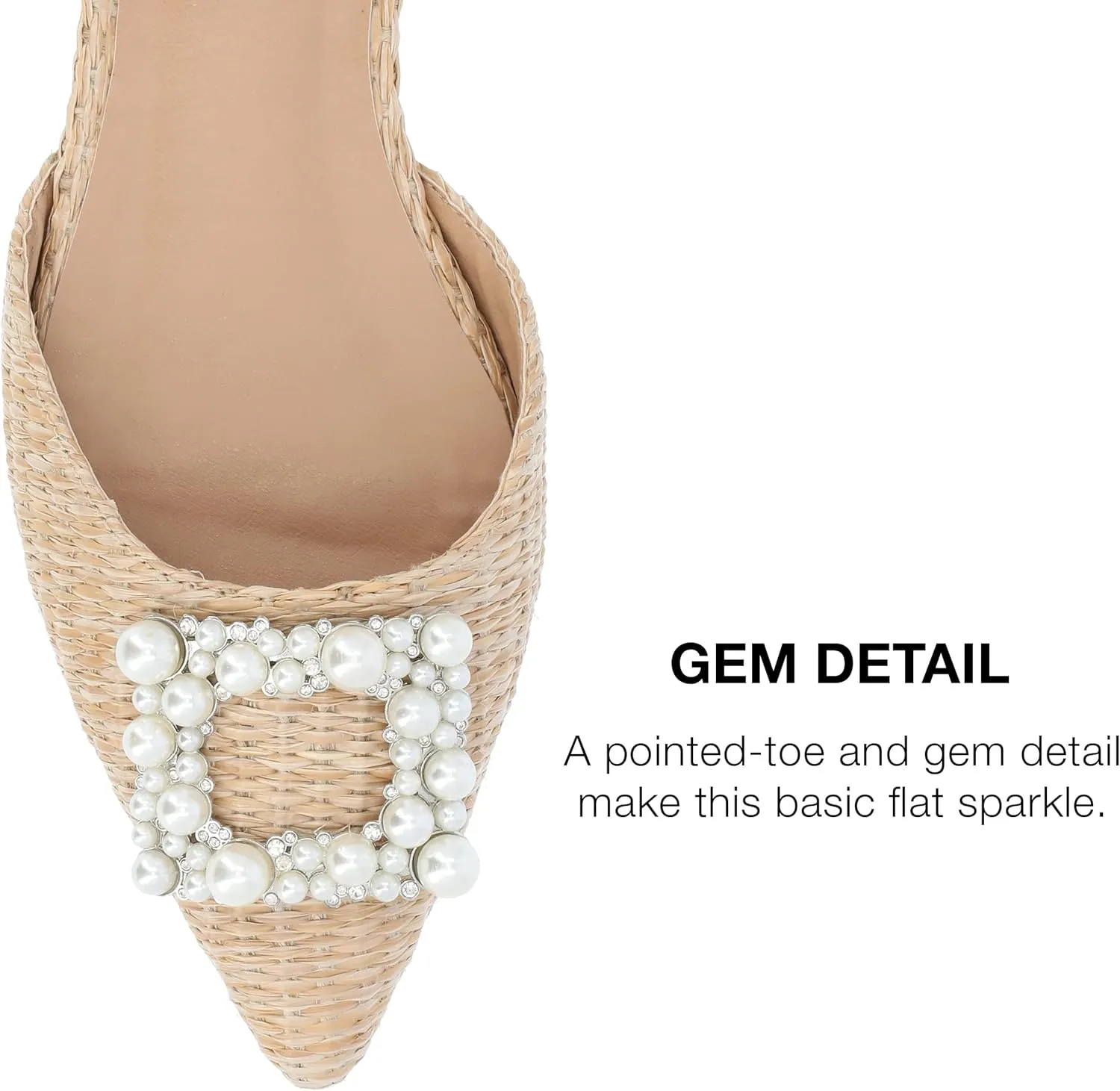 Journee Womens Slingback Jewel Pointed Toe Ballet Flats Slip On Shoes Raffia Pearl Hannae Slides