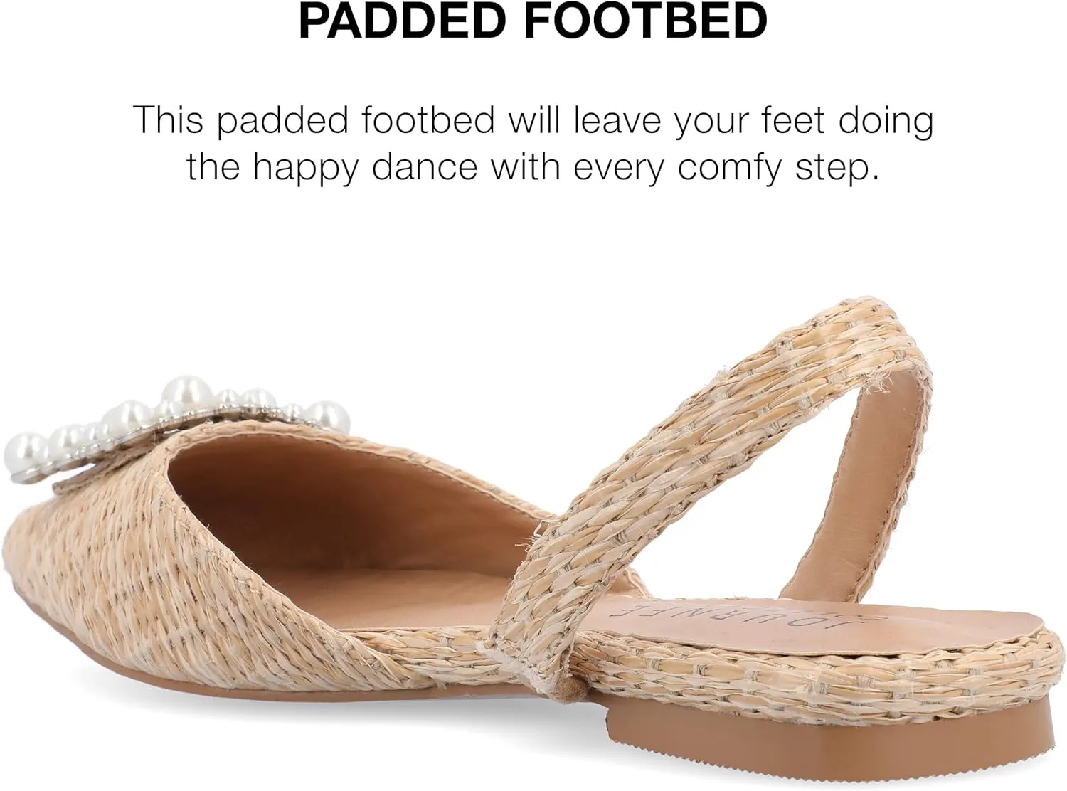 Journee Womens Slingback Jewel Pointed Toe Ballet Flats Slip On Shoes Raffia Pearl Hannae Slides