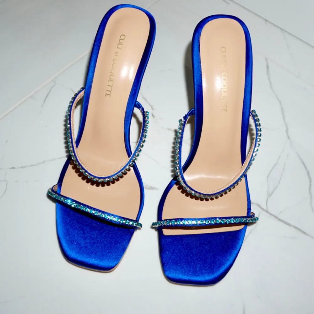 Julia Blue Satin Crystal Mules