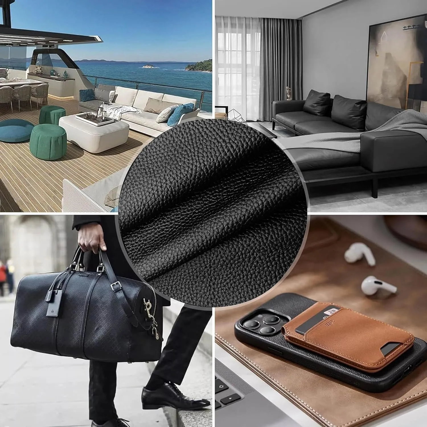 K-Musculo Vinyl Fabric, Marine Faux Leather Upholstery, for Upholstery Crafts, DIY Sewings, Sofa, Handbag, Earrings, Hair Bows Decorations (Black 54'' X 108'' inch 3Yd)