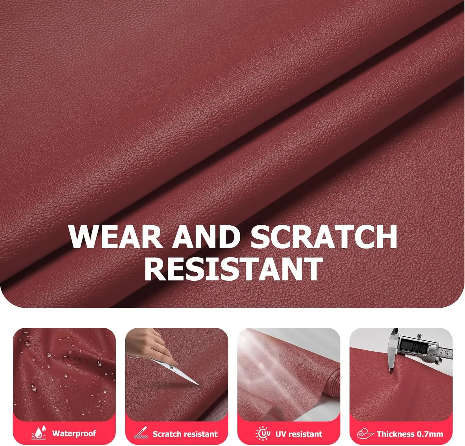 K-Musculo Vinyl Fabric, Marine Faux Leather Upholstery, for Upholstery Crafts, DIY Sewings, Sofa, Handbag, Earrings, Hair Bows Decorations (Wine Red 54 * 72inch)