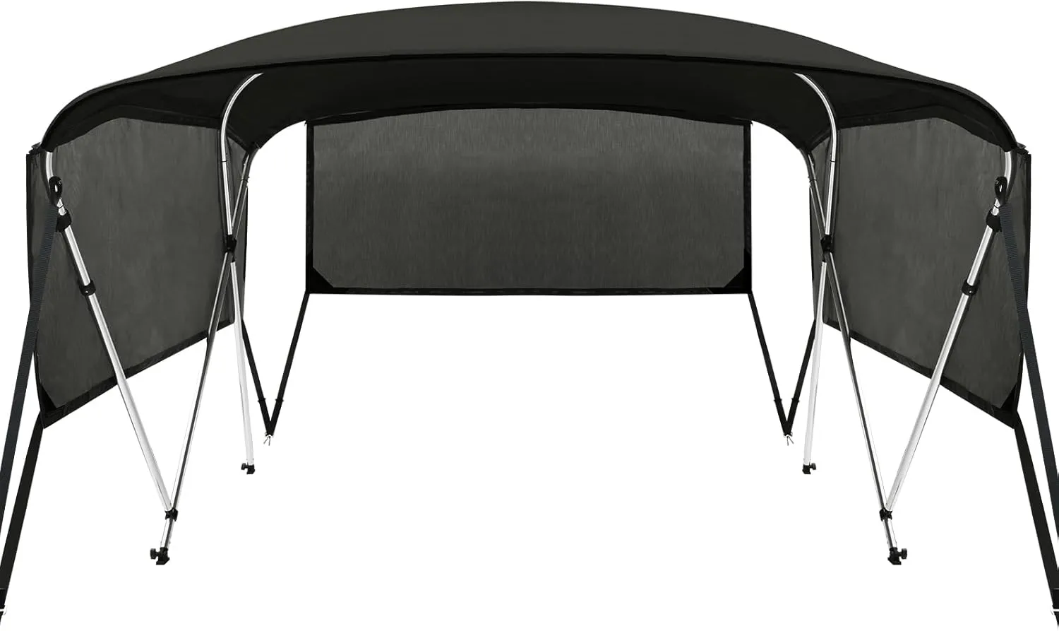 KAKIT 3 4 Bow Bimini Tops for Boats with 3 Mesh Sidewalls Rear Support Poles Boat Canopy Includes Straps Storage Boot, Dark Gray