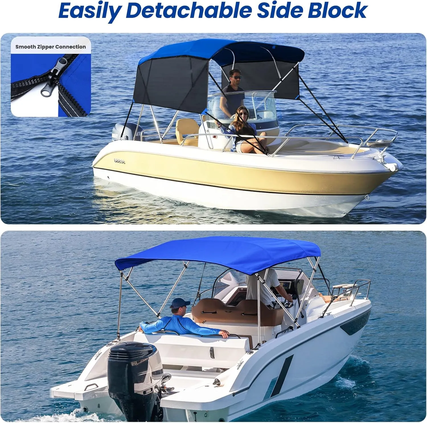 KAKIT 3 4 Bow Bimini Tops with Mesh Sidewalls Support Poles for Boats Marine Grade Canvas Top Includes 2 Straps Storage Boot 1 Inch Aluminum Frame