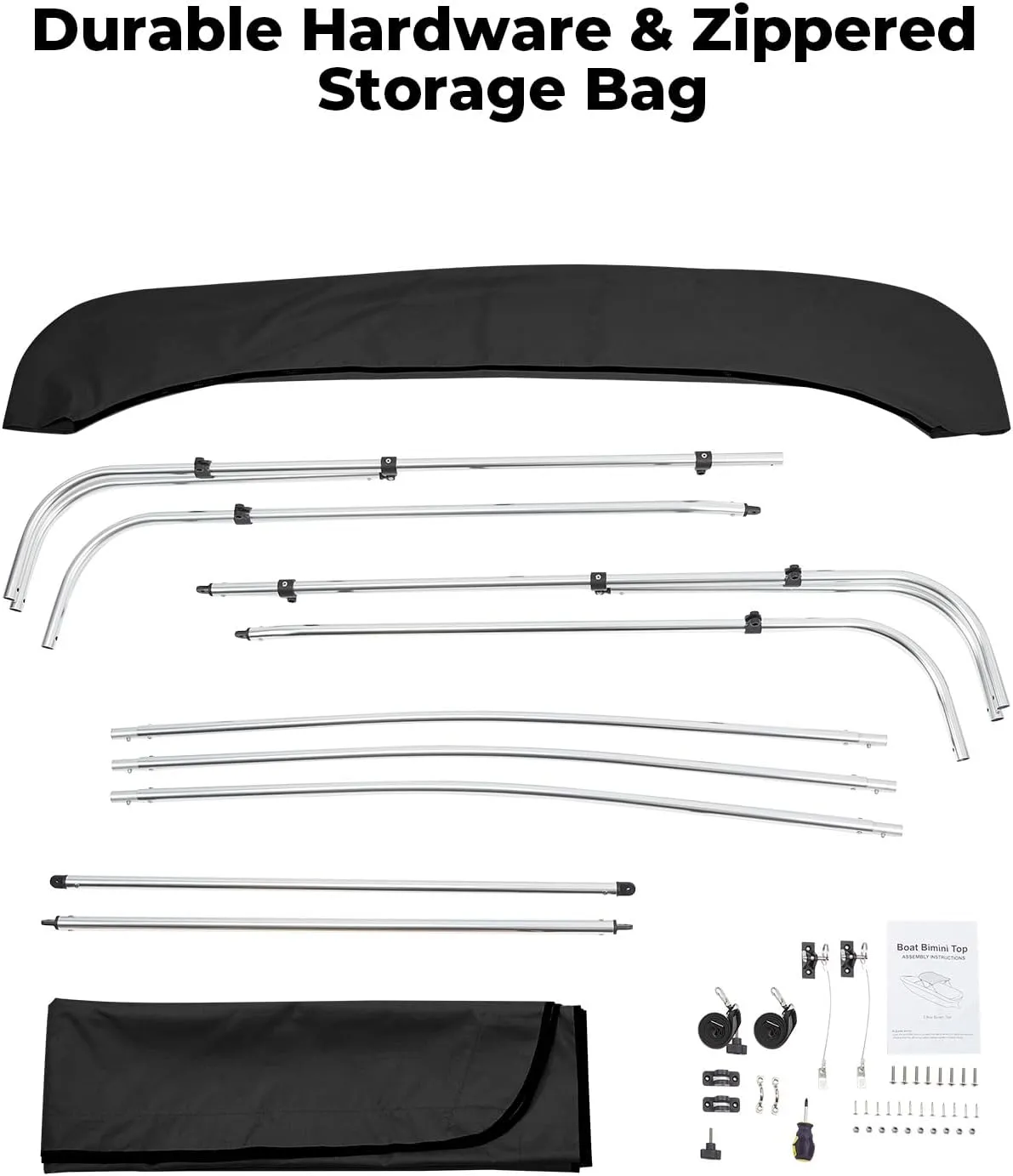 KEMIMOTO Bimini Top for Boat, Bimini Tops Cover 600D Marine Grade Canvas Boat Canopy with 6ft Length 54 in - 96 in Width 46 in Height, Includes Mounting Hardware, Straps Rear Support Poles