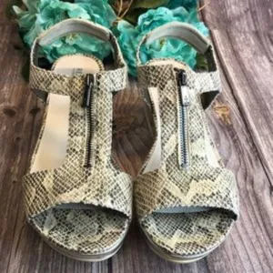 KENNETH COLE REACTION Pepea Snakeskin Zip Wedge Sandals 11M