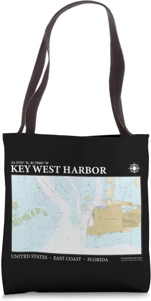 Key West Harbor Navigational Nautical Chart Florida Fishing Tote Bag