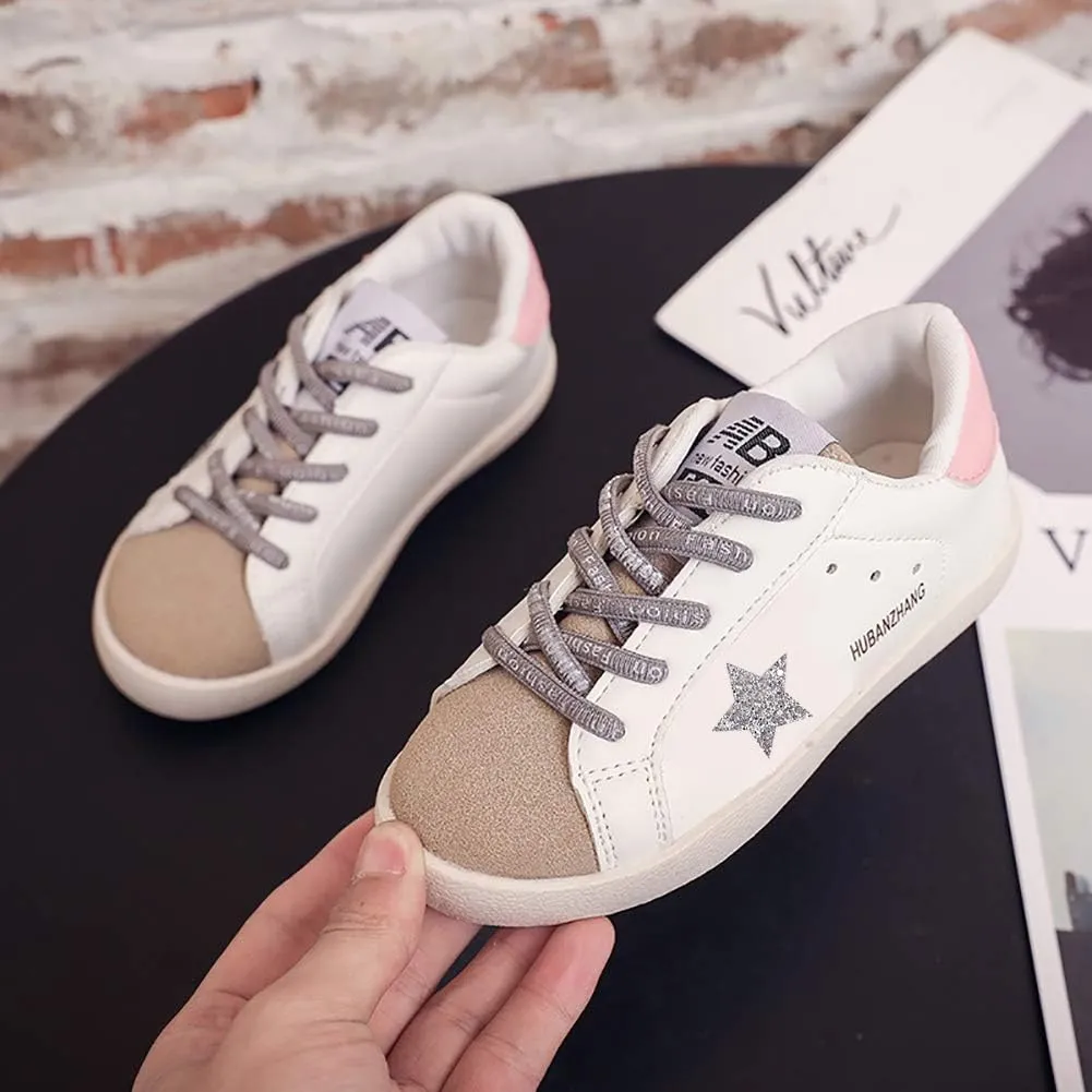 Kids Glitter Star Lightweight Sneakers Slip On Loafers Outdoor Casual Running Sports Shoes for Girls Boys