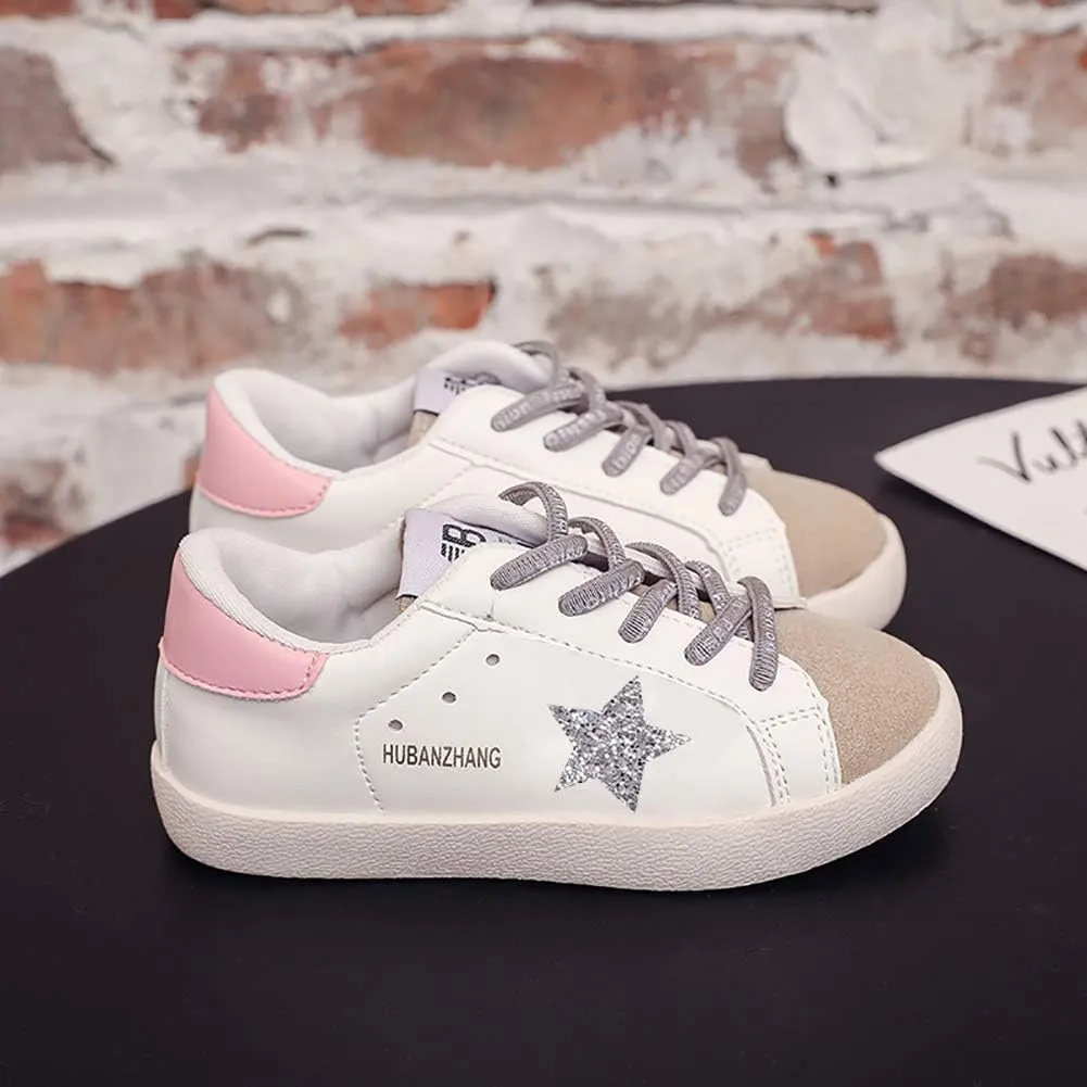 Kids Glitter Star Lightweight Sneakers Slip On Loafers Outdoor Casual Running Sports Shoes for Girls Boys