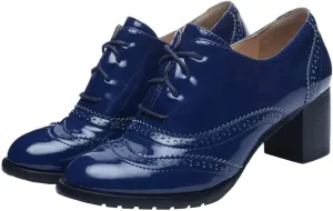 KIKIVIVI Womens Wingtip Lace Up Oxford Shoes Chunky Block Heel Round Toe Pumps