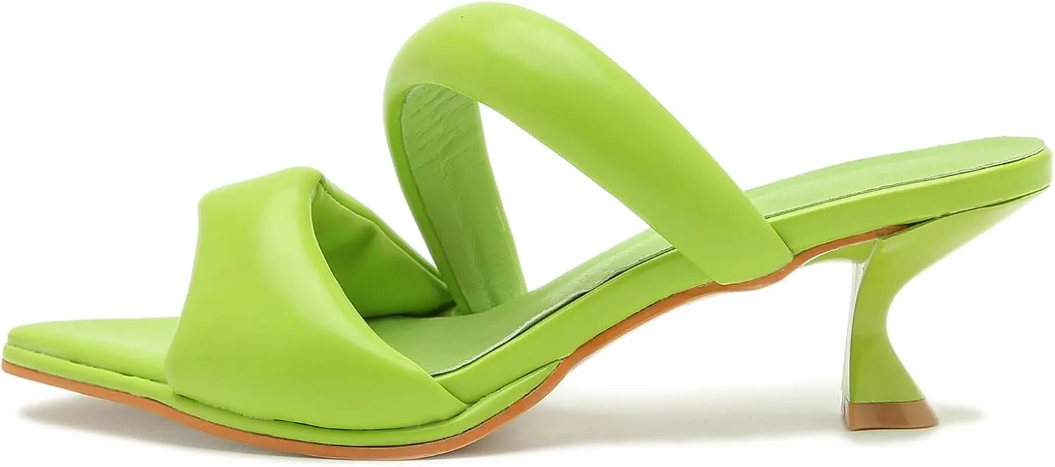 Kitten Heel Mules for Women Slip On Point Open Toe Heeled Mules
