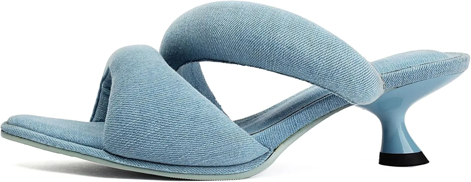 Kitten Heel Mules for Women Slip On Point Open Toe Heeled Mules
