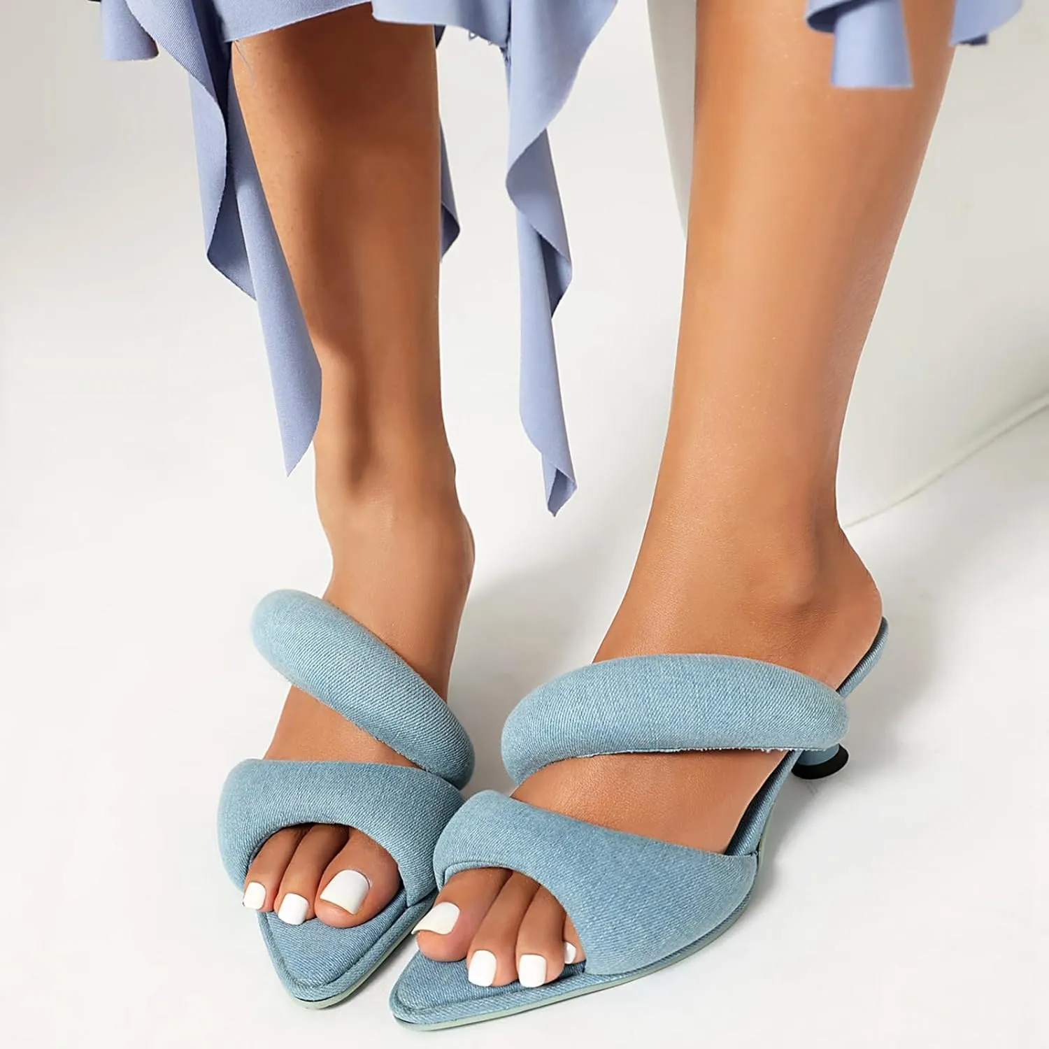 Kitten Heel Mules for Women Slip On Point Open Toe Heeled Mules