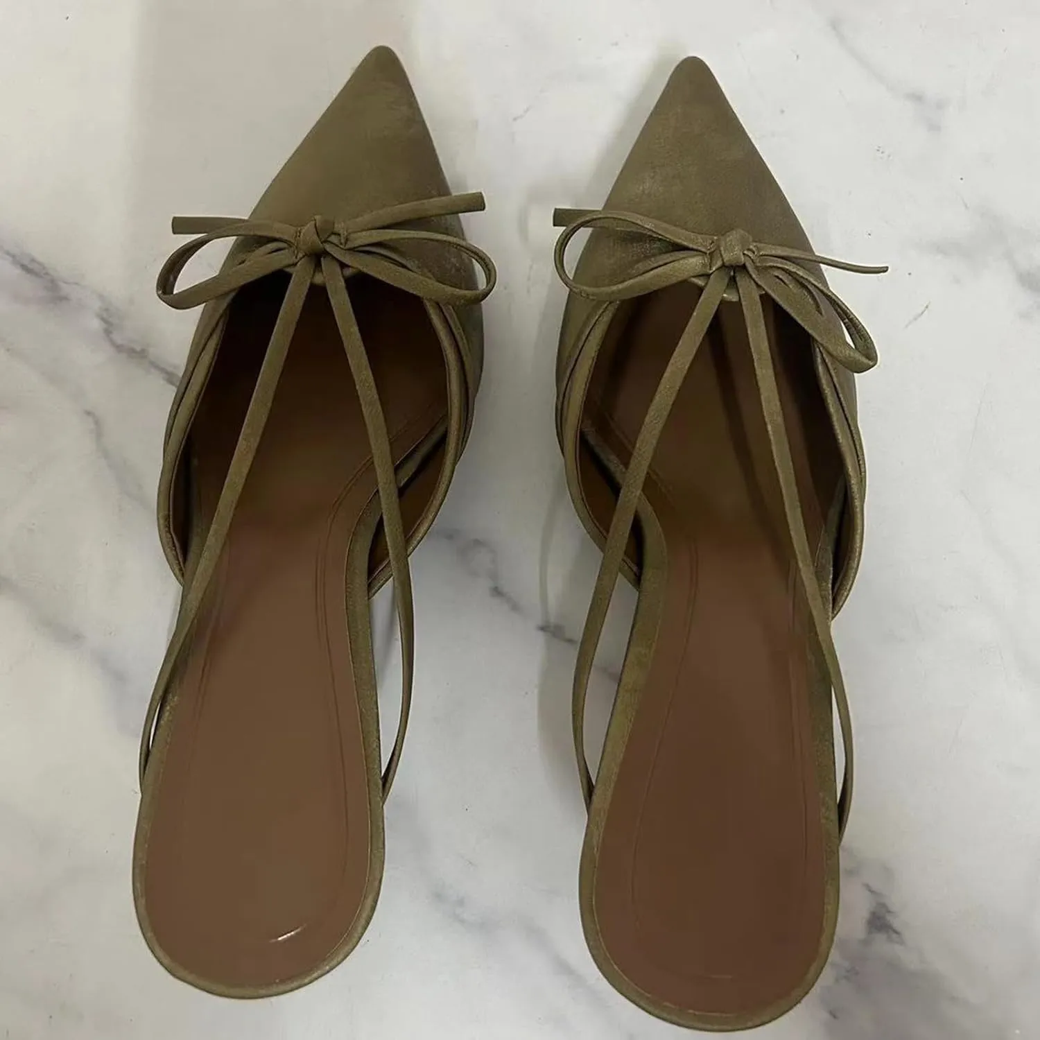 Kitten Heels Bow Mules for Women Closed Point Toe Sling Back Heels Sandals