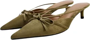 Kitten Heels Bow Mules for Women Closed Point Toe Sling Back Heels Sandals