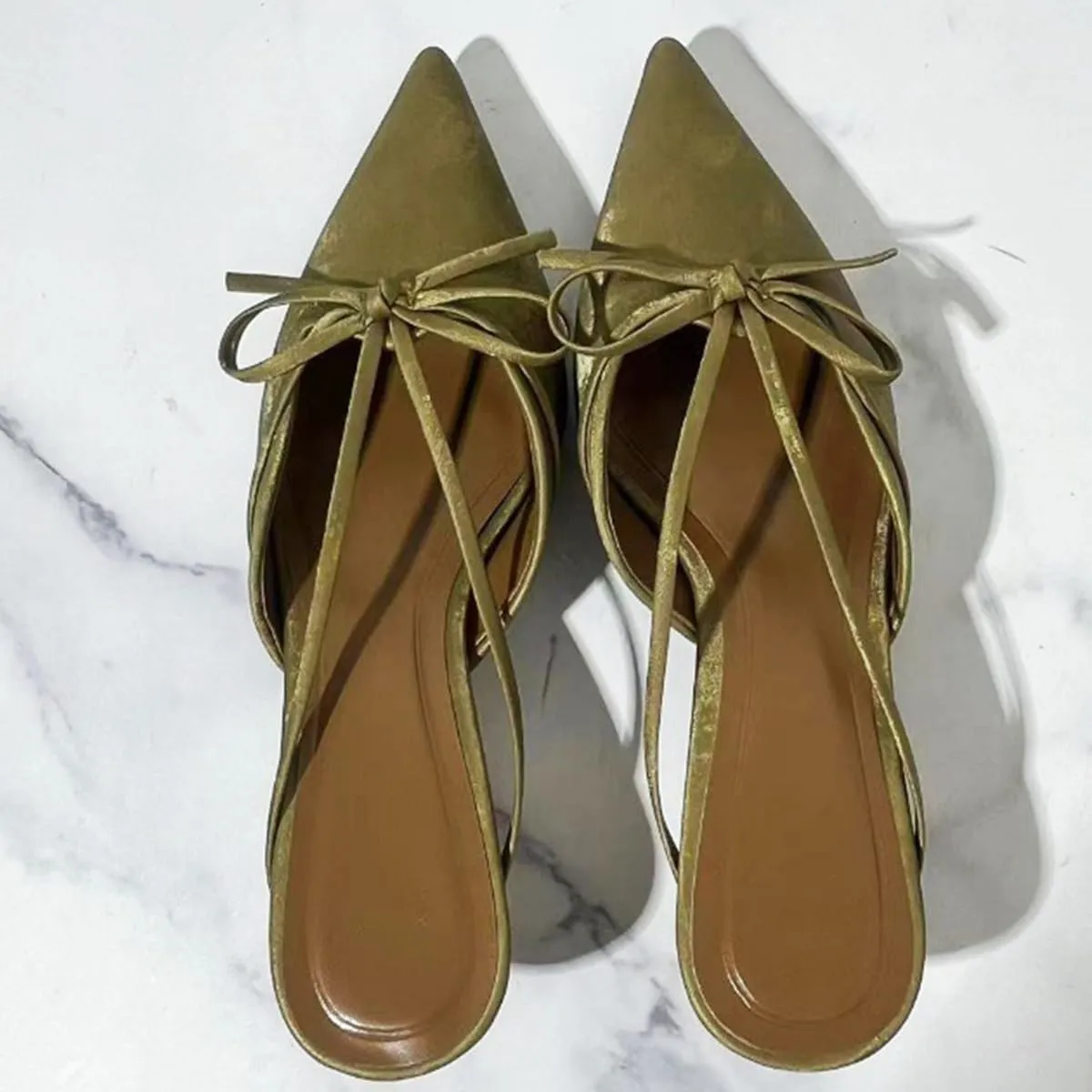 Kitten Heels Bow Mules for Women Closed Point Toe Sling Back Heels Sandals