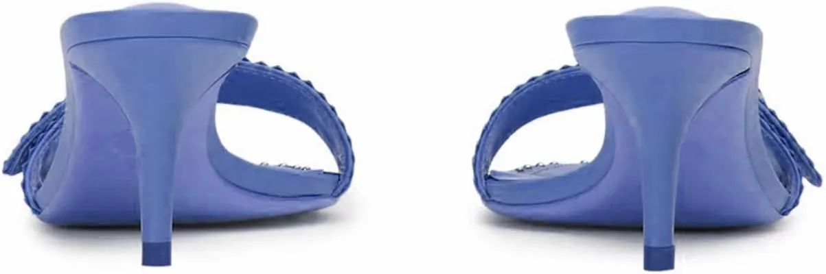 Kitten Heels for Women Buckle Studded Mules Pointed Toe Heels Slip on Heeled Sandals
