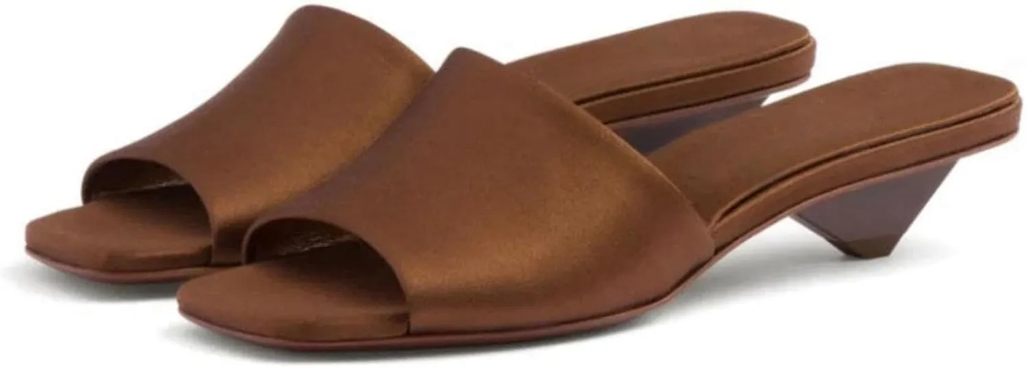 Kitten Heels Mules for Women, Satin Peep Square Toe Slingback Slip On Sandals for Dressy Casual