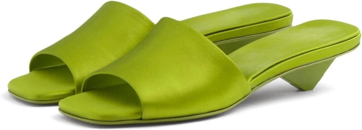 Kitten Heels Mules for Women, Satin Peep Square Toe Slingback Slip On Sandals for Dressy Casual