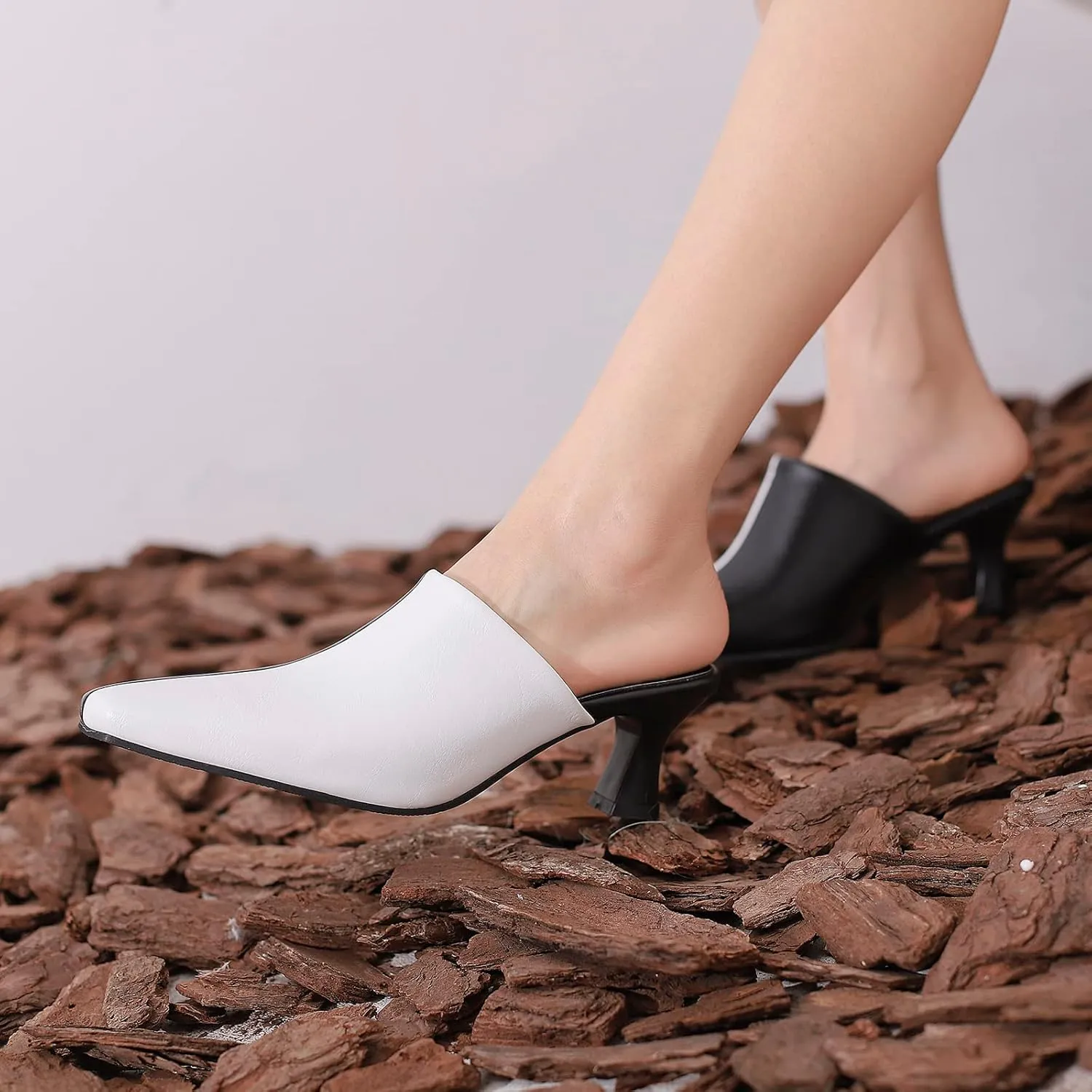 Kitten Heels Mules Womens Pointed Toe Slippers