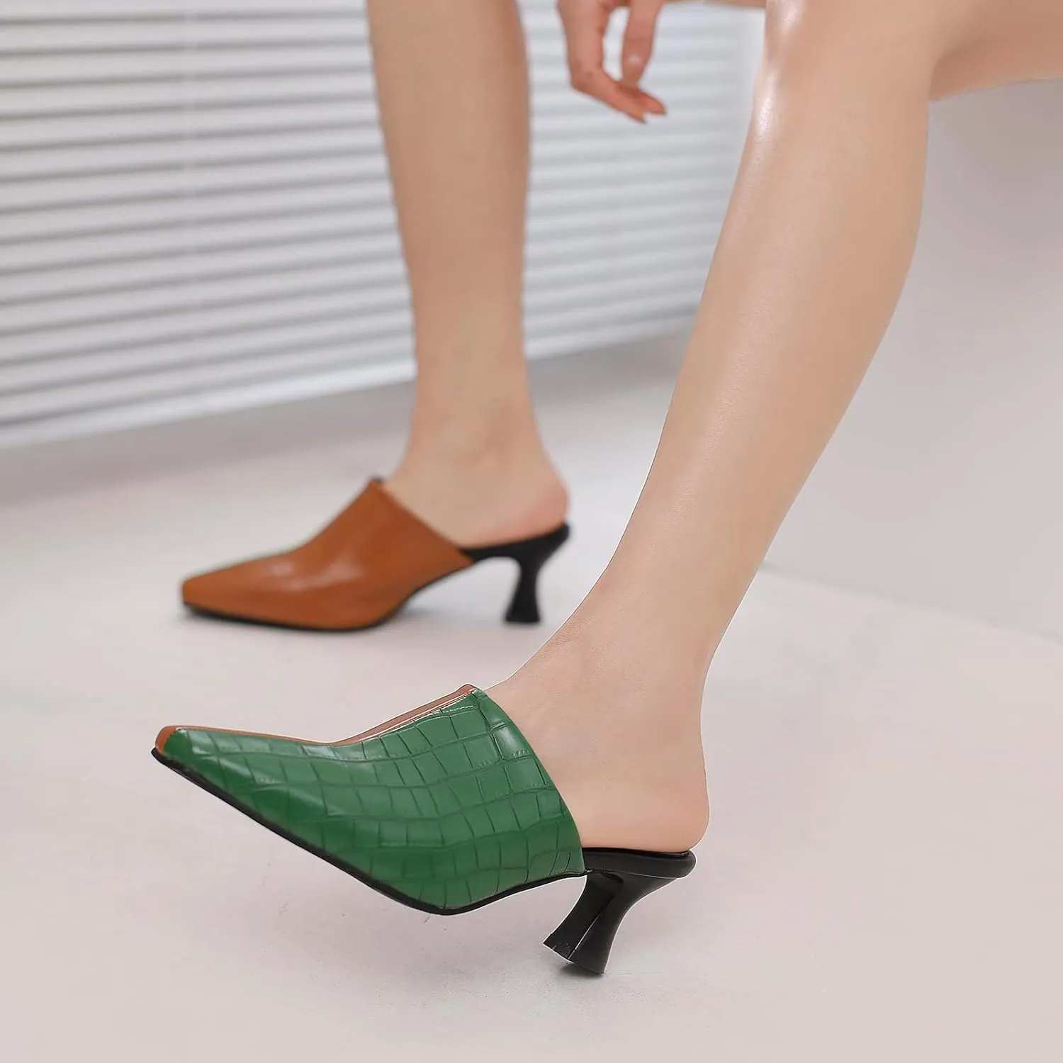 Kitten Heels Mules Womens Pointed Toe Slippers