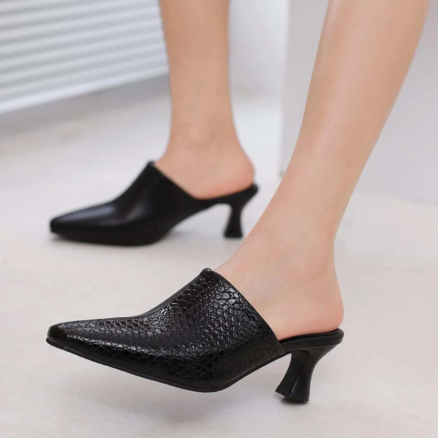 Kitten Heels Mules Womens Pointed Toe Slippers