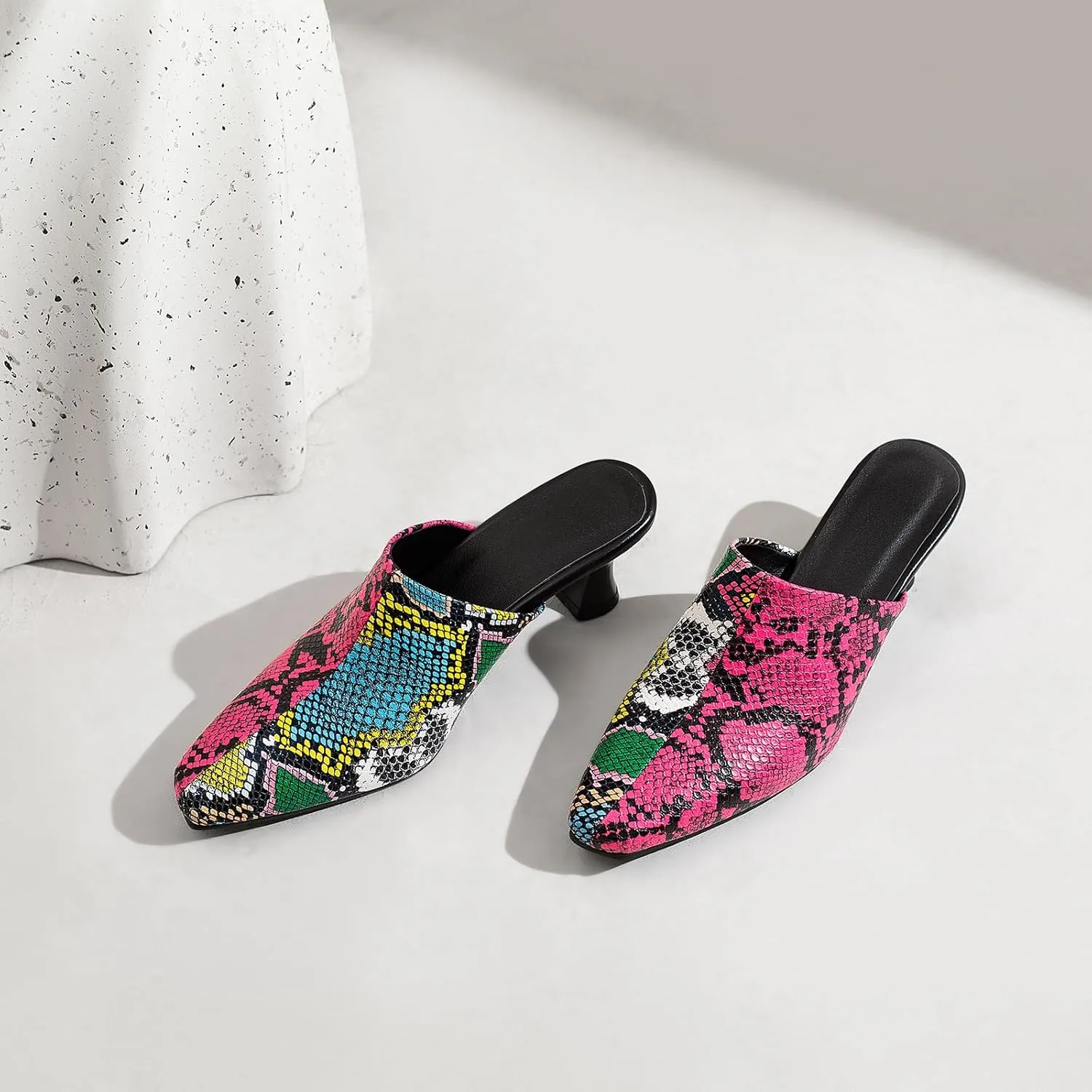 Kitten Heels Mules Womens Pointed Toe Slippers