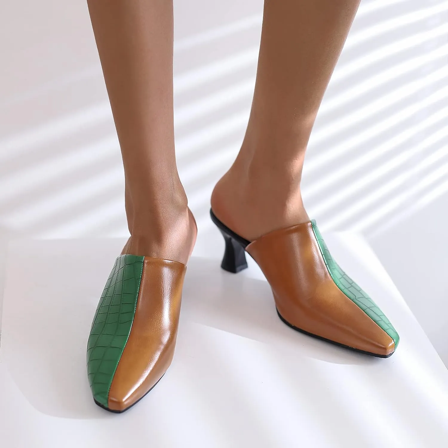 Kitten Heels Mules Womens Pointed Toe Slippers