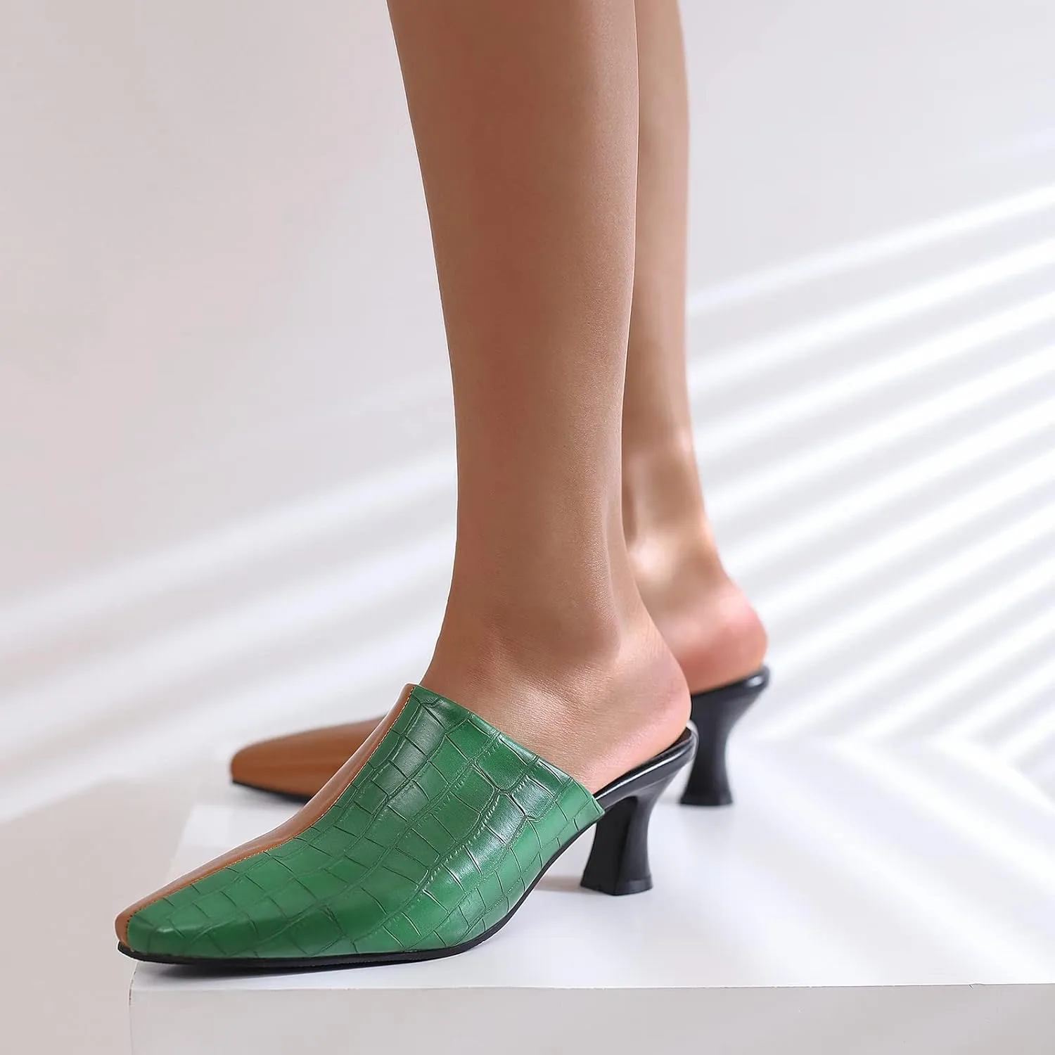 Kitten Heels Mules Womens Pointed Toe Slippers