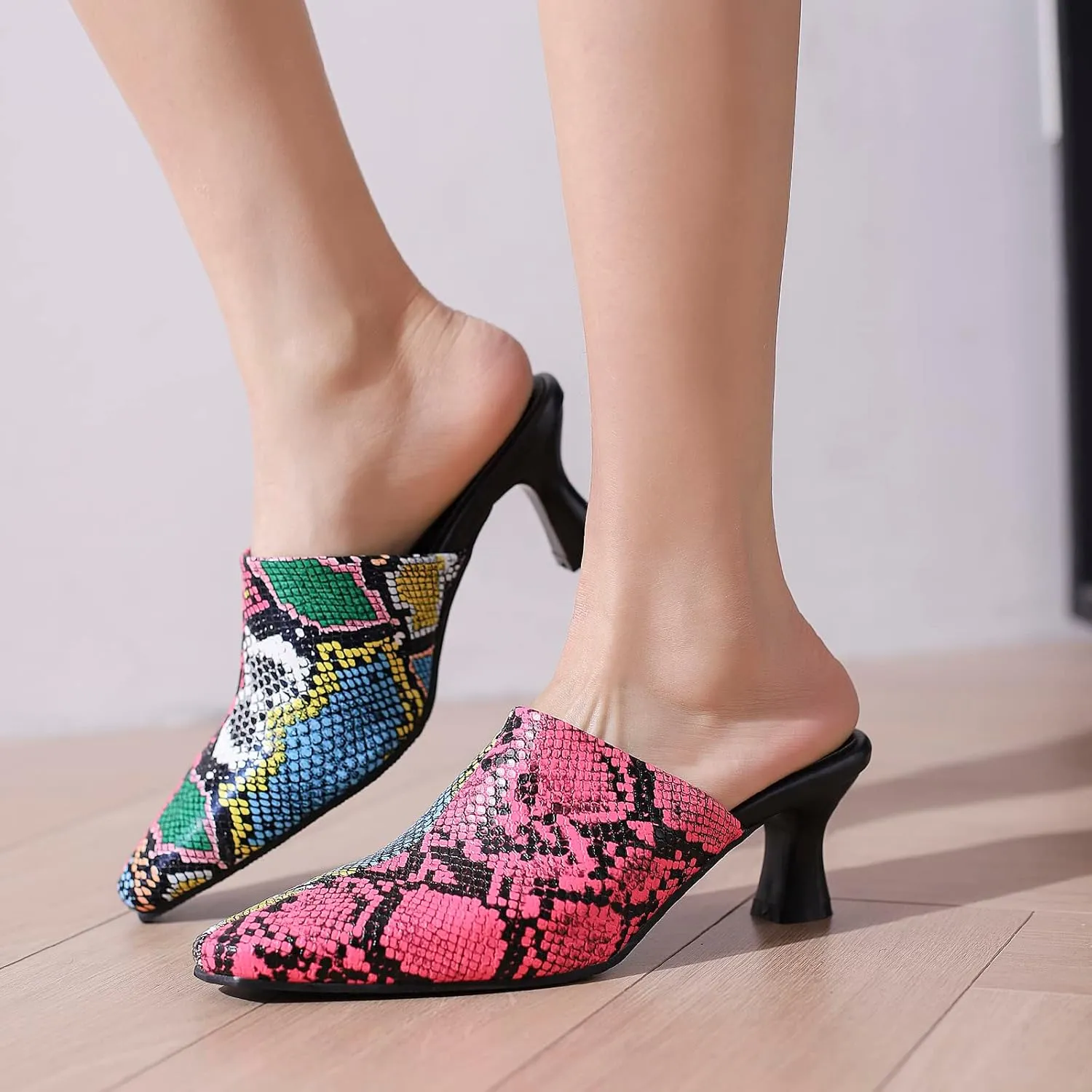 Kitten Heels Mules Womens Pointed Toe Slippers