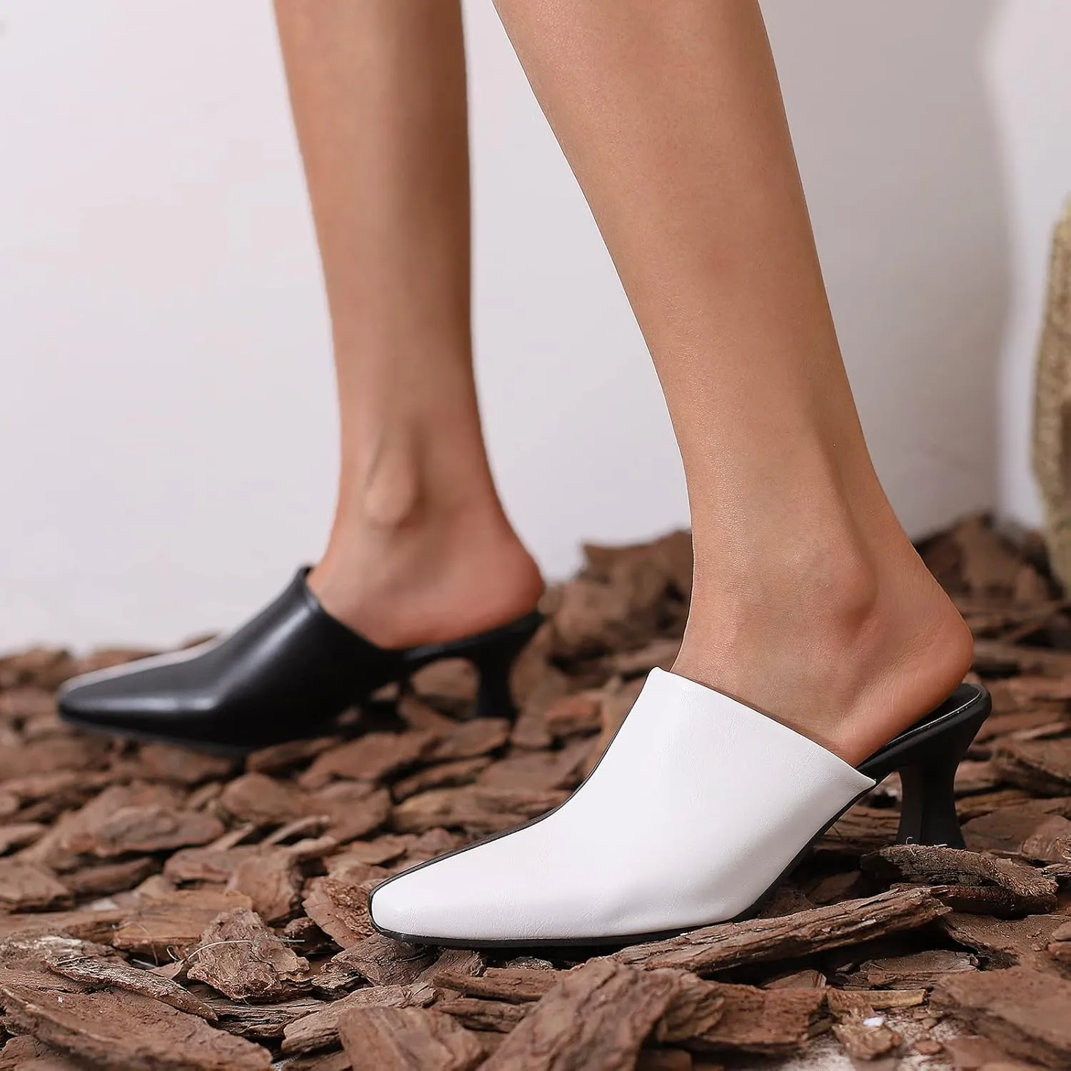 Kitten Heels Mules Womens Pointed Toe Slippers